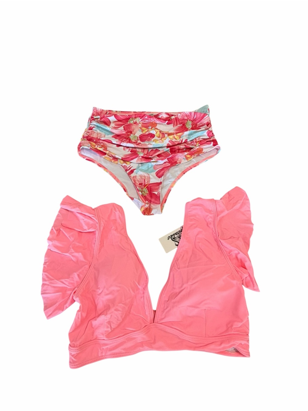 Sporlike Women's Ruffle Shoulder Two Piece High Waisted Bikini Size L #260261